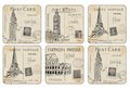 Pimpernel-onderzetters-kunststof-kurk-set/6-POSTCARD-SKETCHES-oude-ansichtkaarten-Londen-Parijs-New-York-10.5x10.5cm