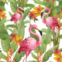 Papieren-servetten-Ambiente-roze-FLAMINGO&#039;S-exotische-planten-lunch-diner-33x33cm