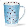 DUNOON-XL-mug-beker-Tasse-fbC-Argyll-500ml-SNOW FLURRY-ROBINS-Roodborstjes-besneeuwde-Kerstboom-design-Kate Mawdsley