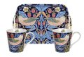 Portmeirion-2bekers-Mug &amp; Tray-set-STRAWBERRY-THIEF-BLUE-bird-aardbeien-vogel-blauw