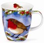 Dunoon-fine bone China-Kerst-beker-medium-480ml-WINTER ROBINS-Roodborstjes-480ml