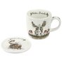 Royal-Worcester-Portmeirion-Wrendale-giftset-beker &amp; onderzetter-mug &amp; Coaster-WINTER-FRIENDS-ezel-roodborstjes-Kerstmi